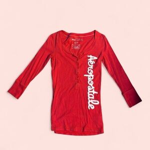 NOT AVAILABLE 2000s Aeropostale Vibrant Red Stretch Tee with white embroidered